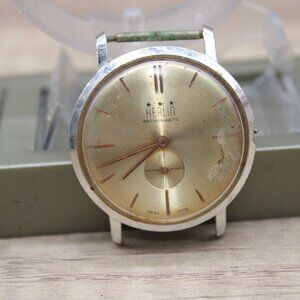 Vintage HERLIN Swiss Made Watch Mens Silver Tone Stainless Steel Antimagnetic